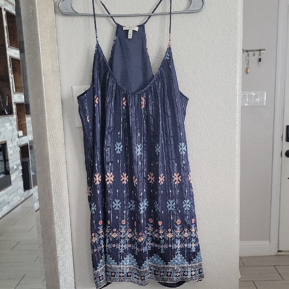 Joie Navy Blue Mini Dress with Pink and Light Blue Patterns